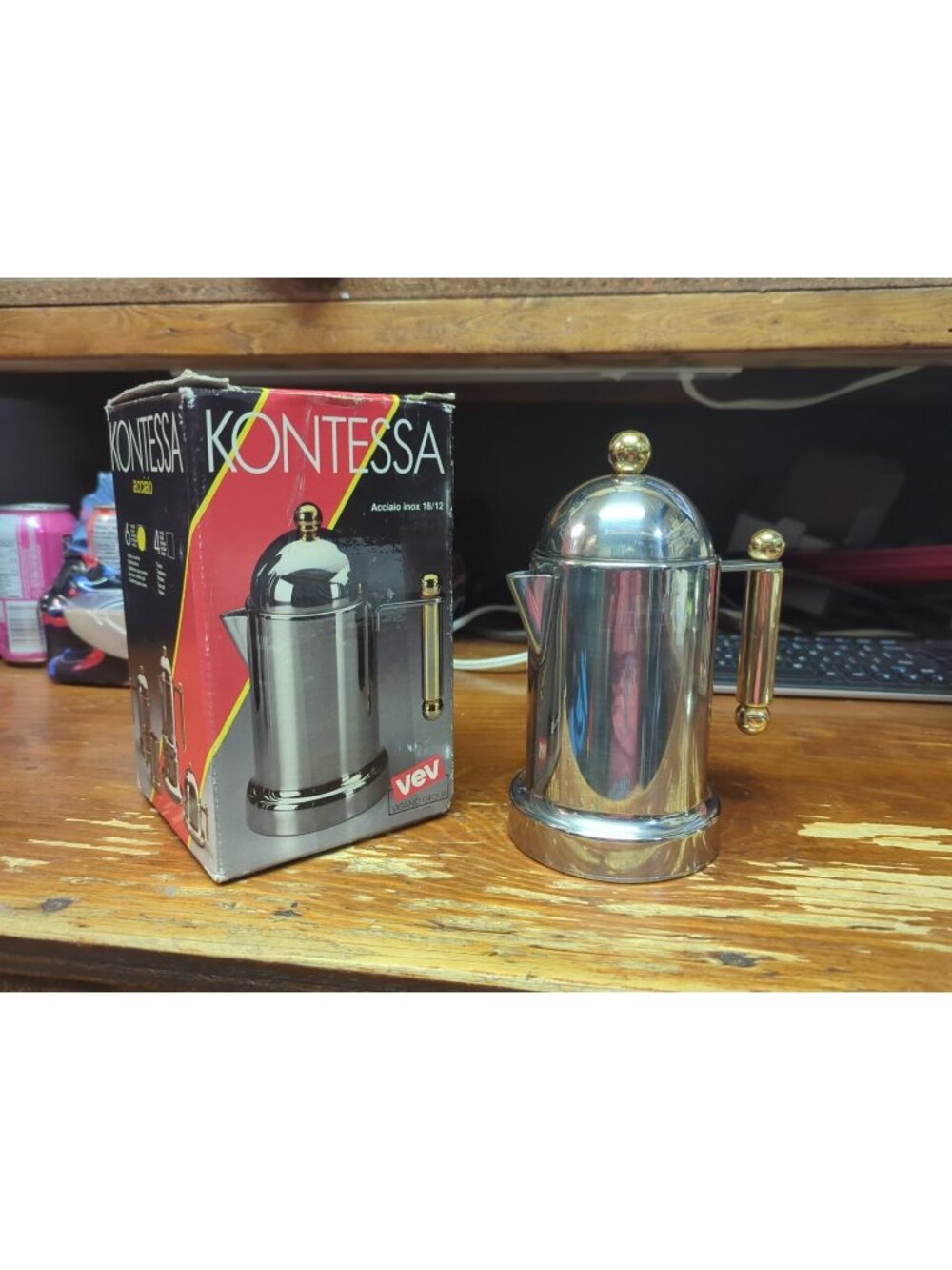 Rare Vintage VeV INOX Tea Kettle Teapot Coffee Pot Oil Pot, 18/10 Italy Kontessa